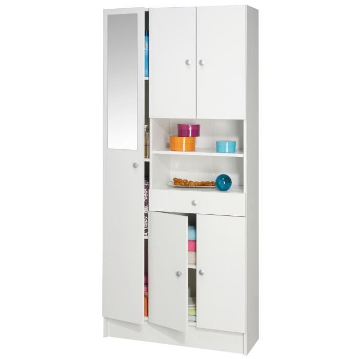 Colonne De Salle De Bain 5 Portes 1 Tiroir 2 Niches Miroir Blanc Mat L82 X P32 X H180 Cm Made In France