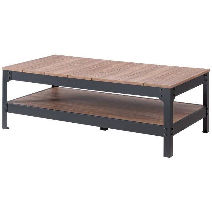 Table Basse Industrielle Industrie Effet Bois Et Noir Mat L 117 X L 59 Cm Pieds Metal