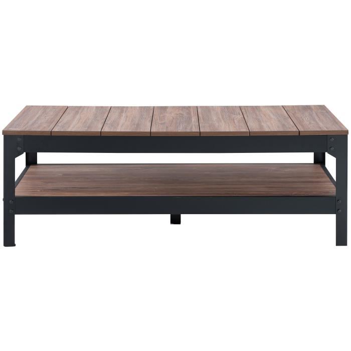 Table Basse Industrielle Industrie Effet Bois Et Noir Mat L 117 X L 59 Cm Pieds Metal