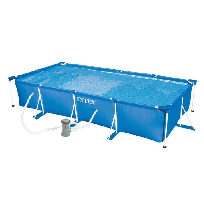 Piscine Tubulaire Rectangulaire - Intex - 450x220x84cm - Bloc De Filtration - Pvc Et Metal - Bleu