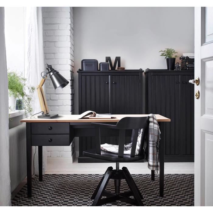 Tosel Lampe A Poser Metal Bois Naturel H66cm Abat-jour Anthracite