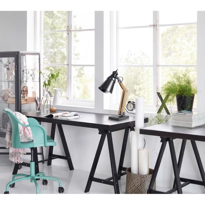 Tosel Lampe A Poser Metal Bois Naturel H66cm Abat-jour Anthracite