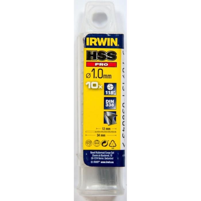 IRWIN Forets HSS PRO tailles meules O 1 mm Longueur 34 mm Lot de 10