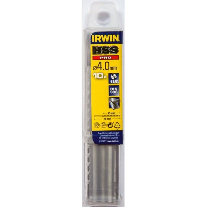 IRWIN Forets HSS PRO tailles meules O 4 mm Longueur 75 mm Lot de 10