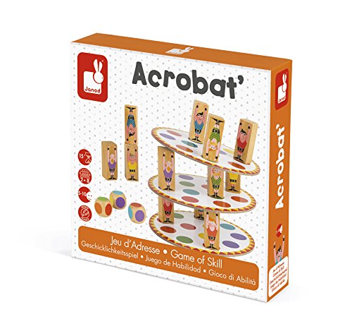 Jeu Dadresse Janod - Acrobat - Pour Enfants De 5 Ans Et Plus - Tour De Pions En Bois Multicolores