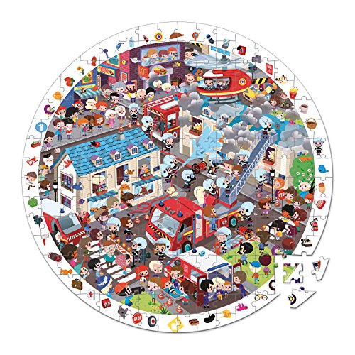 Puzzle Observation Pompiers 208 Pcs - Janod - Jeu 2 En 1 - Developpe La Concentration