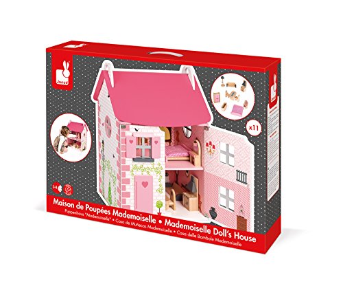 Maison De Poupees Mademoiselle - Janod - Bois - 3 Etages - Accessoires En Bois