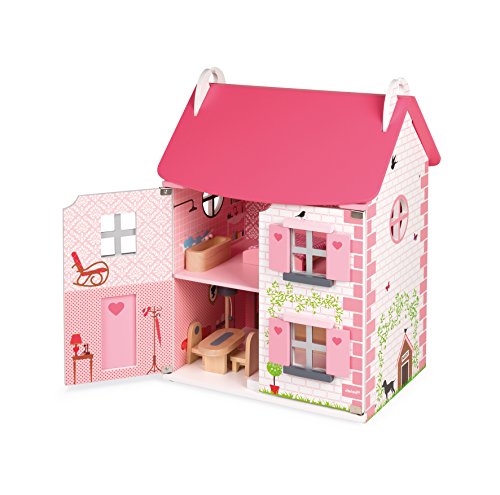 Maison De Poupees Mademoiselle - Janod - Bois - 3 Etages - Accessoires En Bois