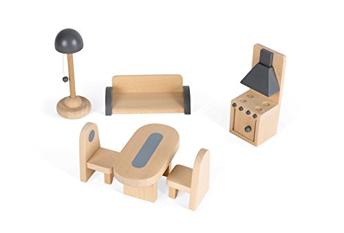 Maison De Poupees Mademoiselle - Janod - Bois - 3 Etages - Accessoires En Bois