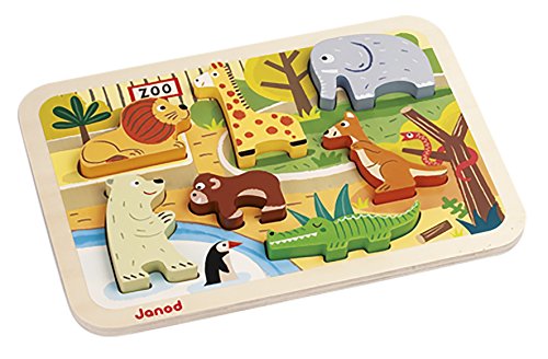 Puzzle Zoo 7 Pcs En Bois Janod - Des 18 Mois - Animaux - Motricite Et Imagination