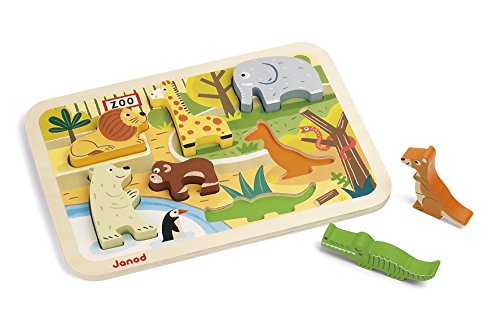 Puzzle Zoo 7 Pcs En Bois Janod - Des 18 Mois - Animaux - Motricite Et Imagination