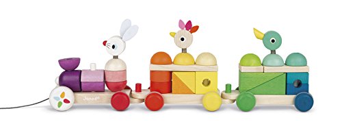 Janod - Train Geant Zigolos - Jouet A Tirer Et Jeu Dencastrement En Bois - Des 12 Mois - Vert Et Multicolore