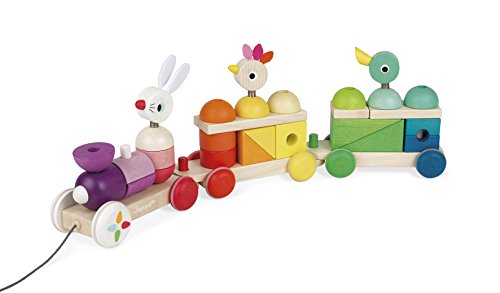 Janod - Train Geant Zigolos - Jouet A Tirer Et Jeu Dencastrement En Bois - Des 12 Mois - Vert Et Multicolore