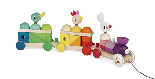 Janod - Train Geant Zigolos - Jouet A Tirer Et Jeu Dencastrement En Bois - Des 12 Mois - Vert Et Multicolore
