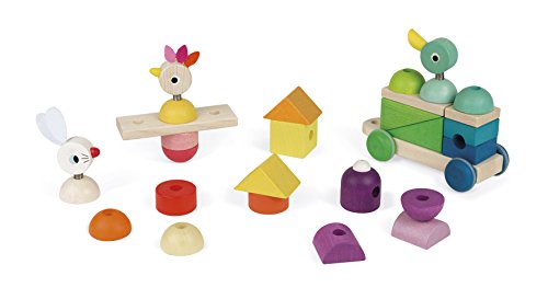 Janod - Train Geant Zigolos - Jouet A Tirer Et Jeu Dencastrement En Bois - Des 12 Mois - Vert Et Multicolore