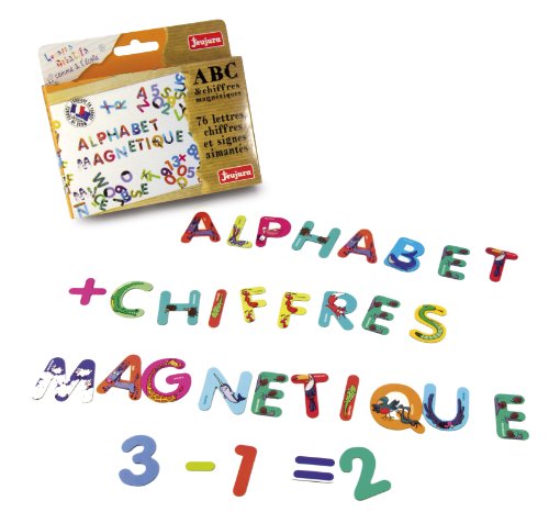 JEUJURA Lettres et chiffres magnetiques Les animaux - Coffret de 76 caracteres pour tableau