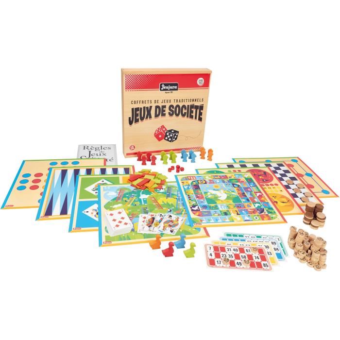 Jeujura Coffret De Jeux De Societe Traditionnels - Coffret En Bois