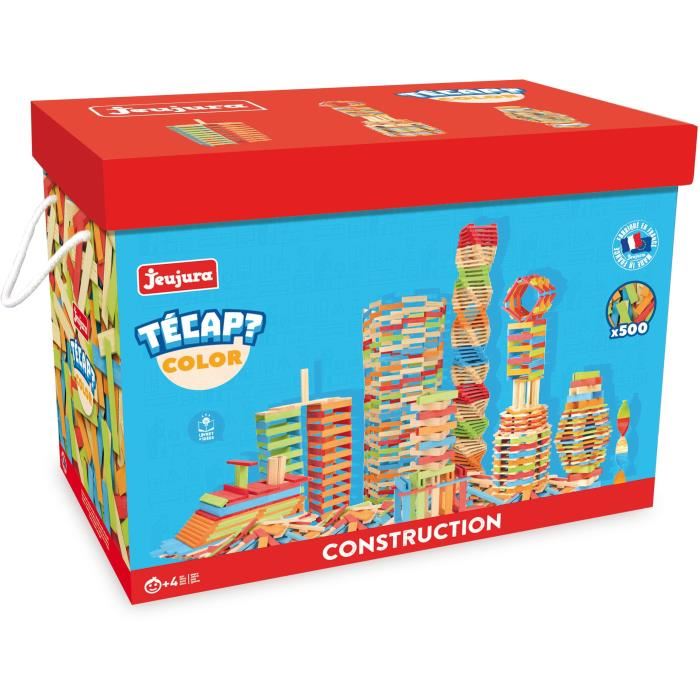 Jeu De Construction Et D'equilibre Jeujura Tecap Color - 500 Planchettes En Bois De Couleur