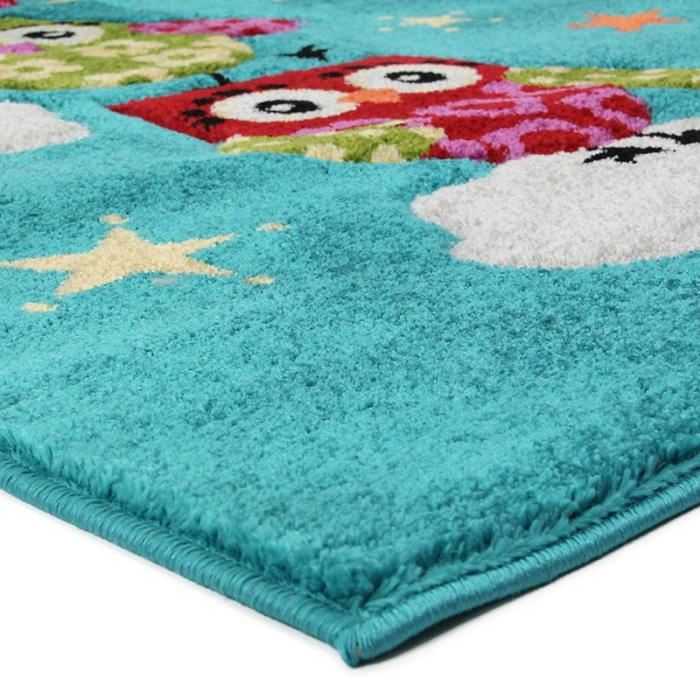 Chouettes Fuji Tapis Chambre Enfant Doux Et Moelleux Motifs Chouettes Sur Un Arbre Colorees 100 X 150 Cm Bleu