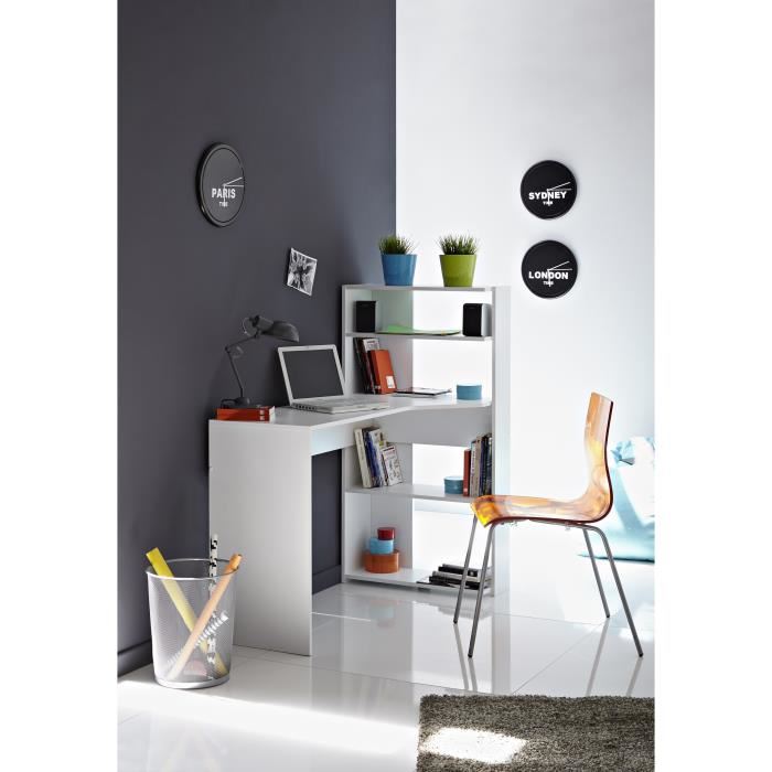 Bureau Dangle Contemporain Parisot June Blanc L 122 Cm 1 Plateau 2 Tablettes