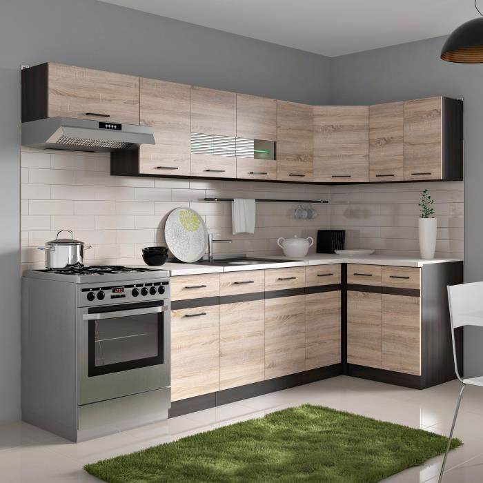 Junona Cuisine Dangle Complete Et Plan De Travail L 3m40 Angle Reversible Decor Chene Sonoma Plan De Travail Inclus