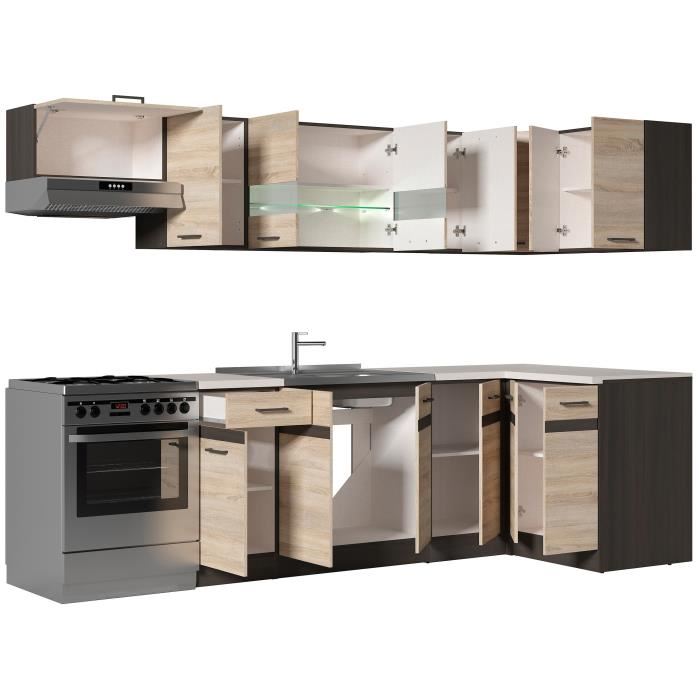Junona Cuisine Dangle Complete Et Plan De Travail L 3m40 Angle Reversible Decor Chene Sonoma Plan De Travail Inclus