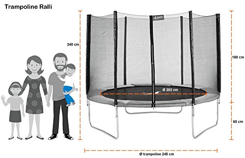 Kangui Trampoline Rond Ralli 250 - Avec Filet, Echelle, Bache De Protection Et Kit D'ancrage - Ø 250 Cm