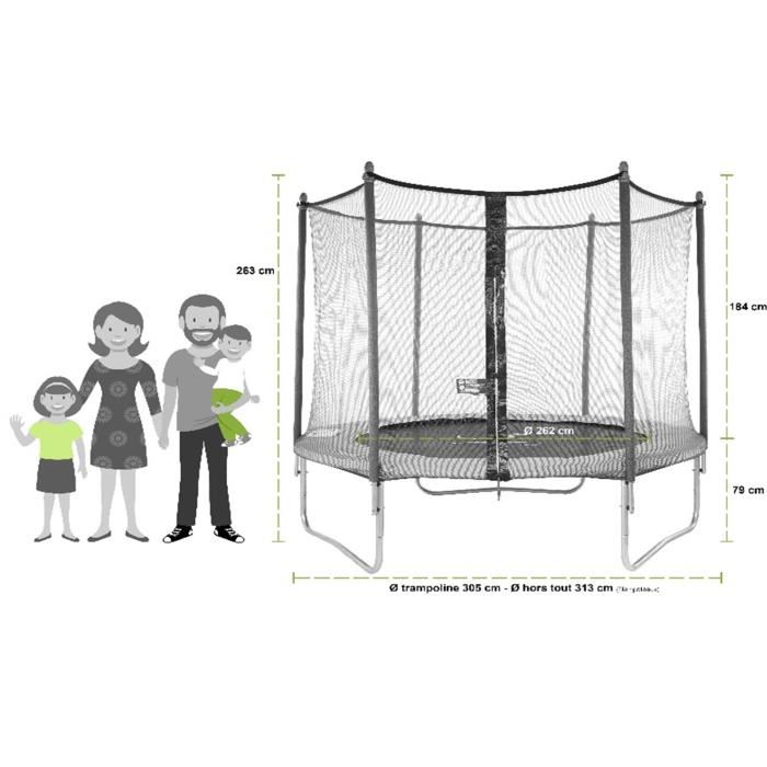 KANGUI Trampoline TWIN O 305cm Vert avec filet echelle couverture de protection