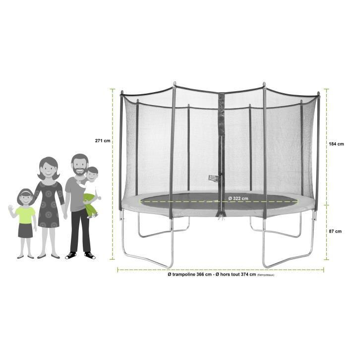 KANGUI Trampoline TWIN O 360cm Vert avec filet echelle couverture de protection