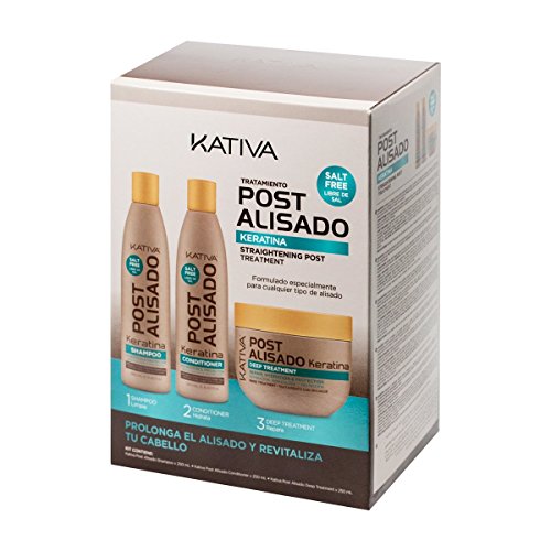 Kativa Post Alisado kit Pour Cheveux Lissage Bresilien Shampooing Apres Shampooing Et Masque Sans Sel 250 ml