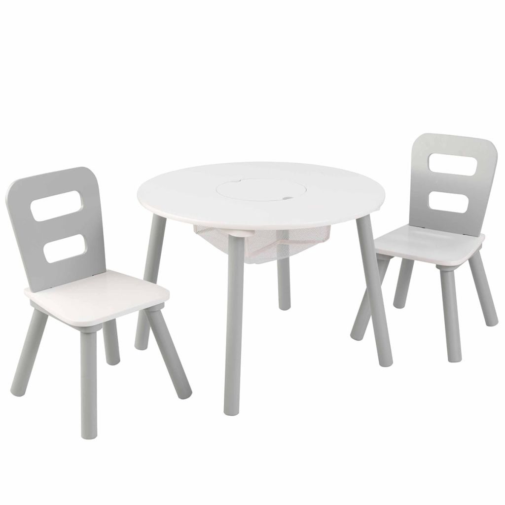 Kidkraft Ensemble Table Avec Rangement Et 2 Chaises Blanc Et Gris Blanc 30x44x29cm