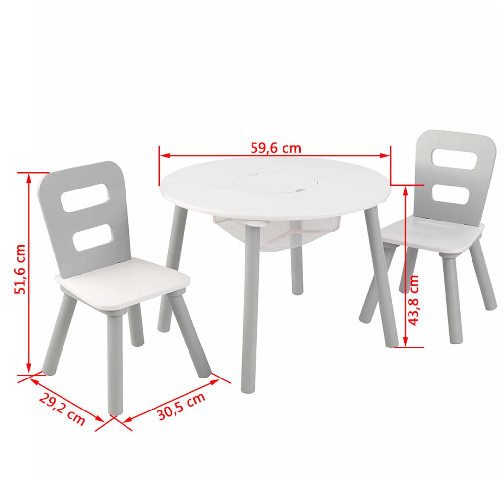 Kidkraft Ensemble Table Avec Rangement Et 2 Chaises Blanc Et Gris Blanc 30x44x29cm
