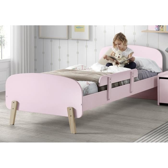 KIDDY Chambre enfant complete style scandinave en bois pin massif et MDF laque vieux rose - l 90 x L 200 cm