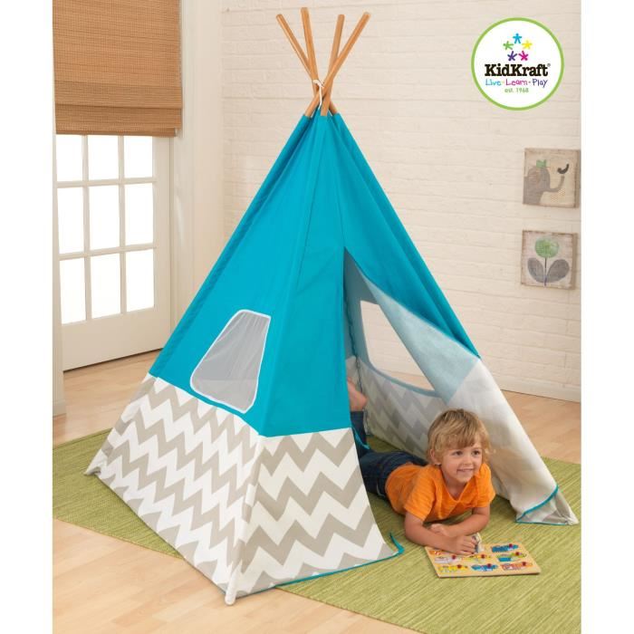 Kidkraft Tipi Enfant En Toile Et Bambou Turquoise Bleu 122x162x122cm