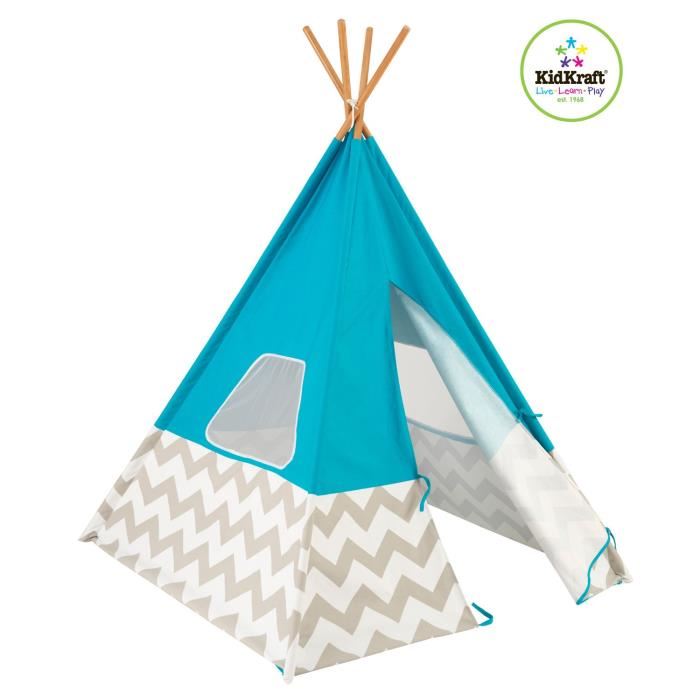 Kidkraft Tipi Enfant En Toile Et Bambou Turquoise Bleu 122x162x122cm