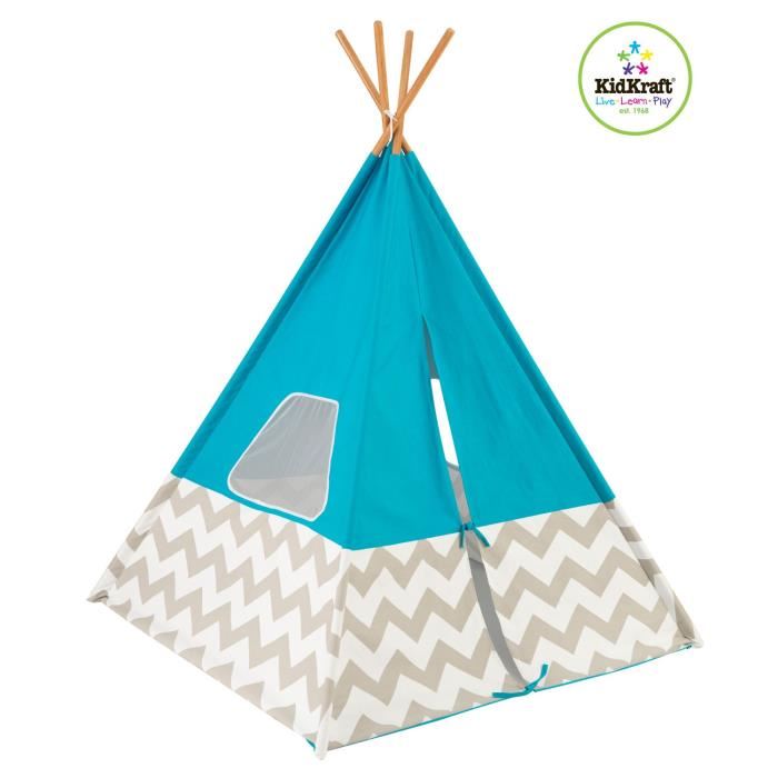 Kidkraft Tipi Enfant En Toile Et Bambou Turquoise Bleu 122x162x122cm