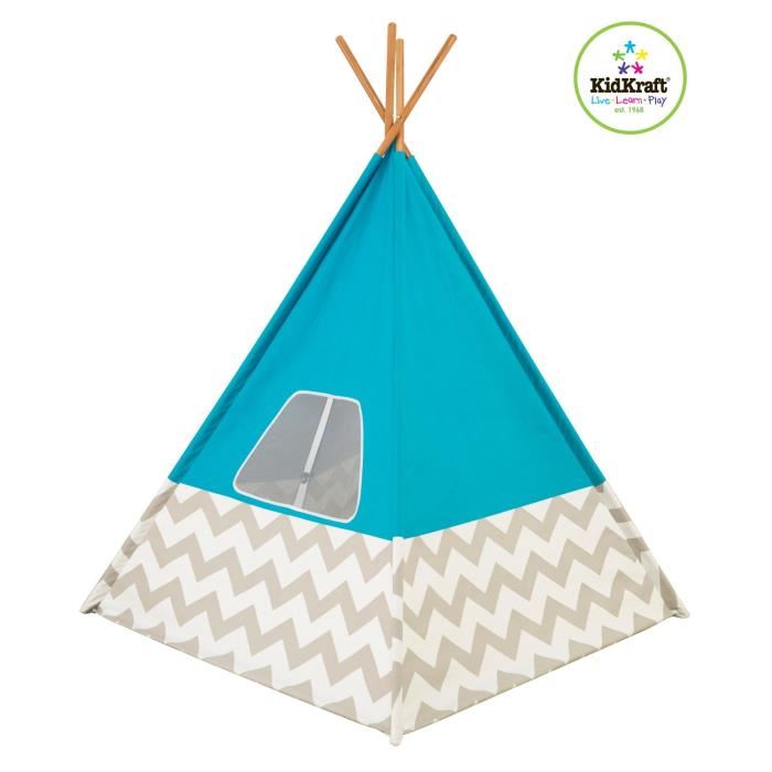 Kidkraft Tipi Enfant En Toile Et Bambou Turquoise Bleu 122x162x122cm