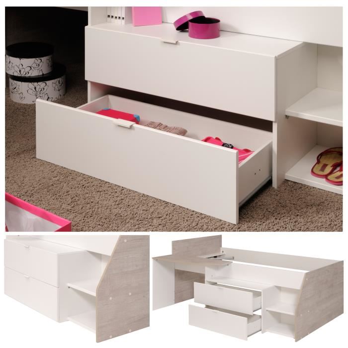 Lit Combine Enfant Contemporain Parisot Kim Gris Loft Et Blanc L 90 X L 190 Ou 200 Cm