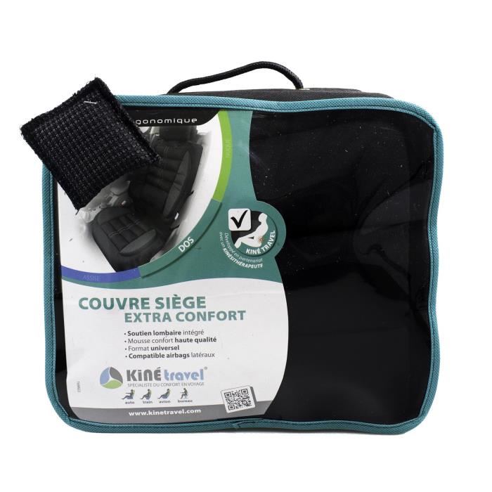 Couvre-siege - Kine Travel - Confort Integral - Noir - Compatible Airbags - Mousse Haute Qualite