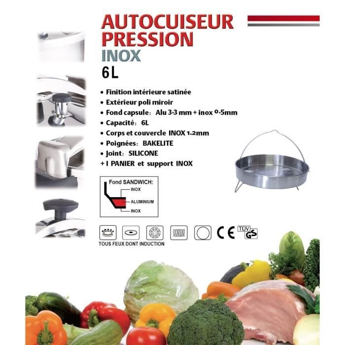 Kitchen Move Autocuiseur Panier Vapeur 6 L Gris Et Noir Tous Feux Dont Induction