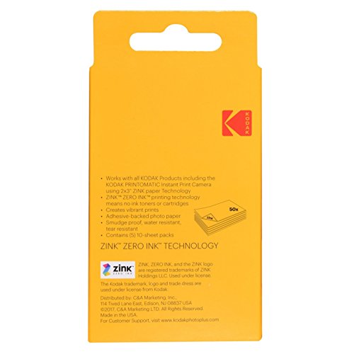 Kodak Papier Zink 2 X 3 Pack De 50 Feuilles Pour Appareil Printomatic Papier Premium Couleurs Vives Hd Anti Bavures