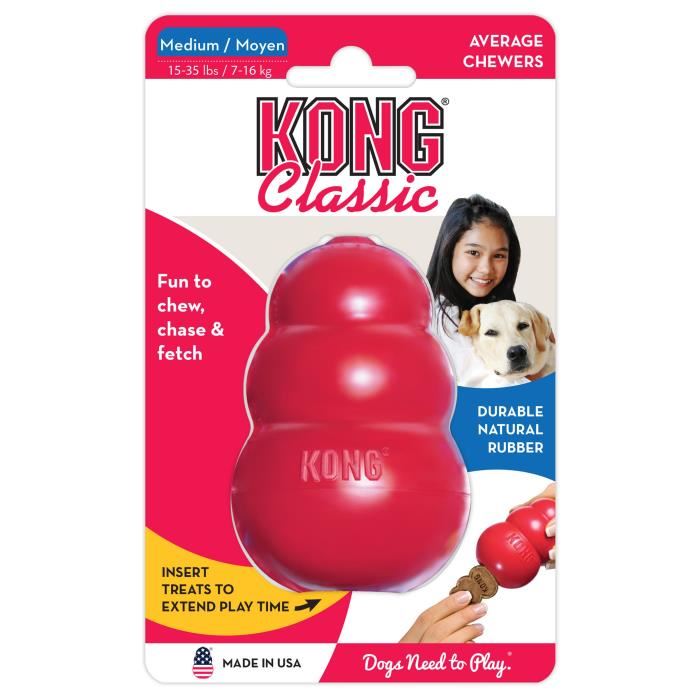 Kong Jouet A Macher Rebondissant En Caoutchouc Naturel Classic Medium - Rouge - Pour Chien