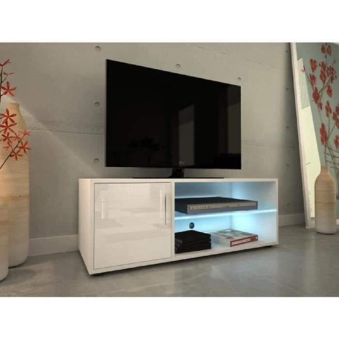 Kora Meuble Tv Avec Eclairage Led Contemporain Llaque Blanc L 100 Cm