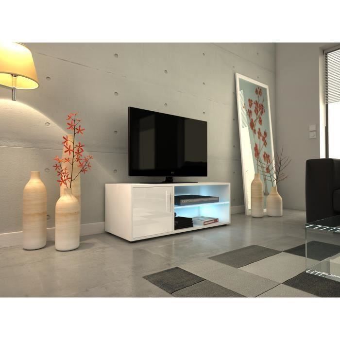 Kora Meuble Tv Avec Eclairage Led Contemporain Llaque Blanc L 100 Cm