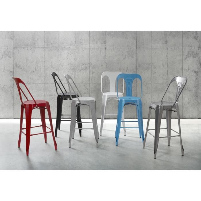 Kraft Claire Lot De 2 Chaises De Bar En Metal Blanc Satine Industriel L 47 X P 55 Cm Assise H 755cm