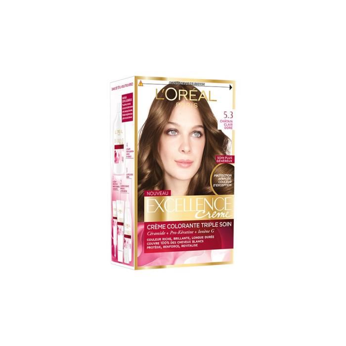 Coloration Triple Soin Excellence Loreal Paris - Chatain Clair Dore 5.3