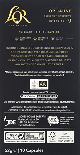 L'or Espresso Or Absolu Intensite 9 Cafe Capsules X10 Compatibles Nespresso®