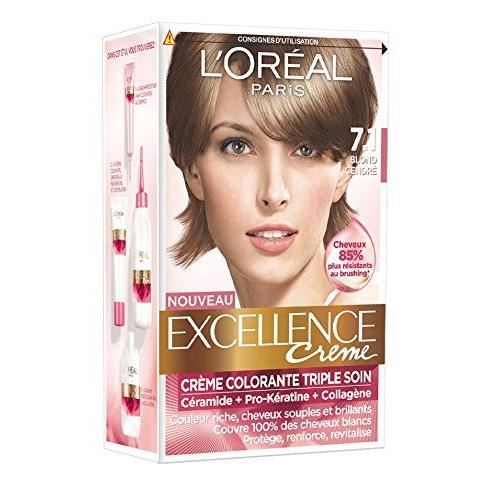 Coloration Permanente Loreal Paris Excellence Blond Cendre 71 Triple Soin 100 Cheveux Blancs