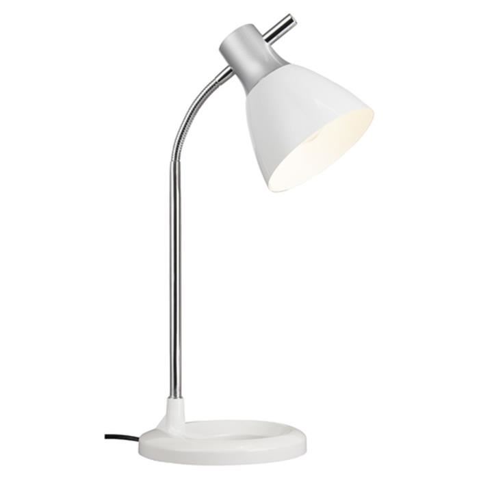 Lampe De Bureau Blanc E27 40w Metal Et Plastique Articulee