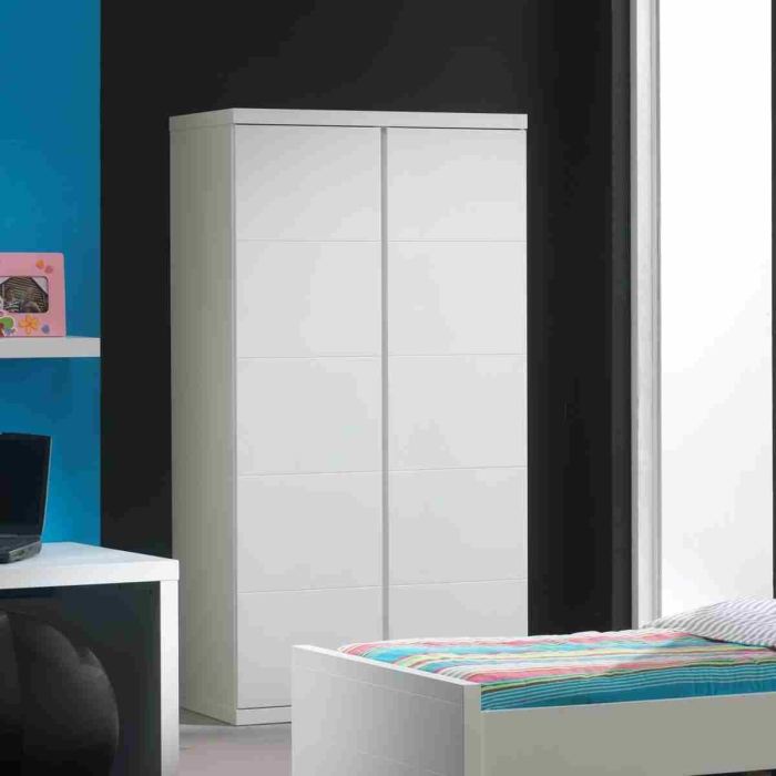 Armoire Enfant - Laquee Blanche - 2 Portes - Classique - Chambre - L 110 Cm X P 57 Cm X H 204 Cm - Lara